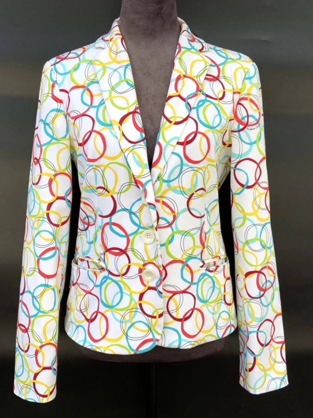 Moschino Jeans Multicolor Ring Print Cropped Blazer Italy Women’s 42 US 8